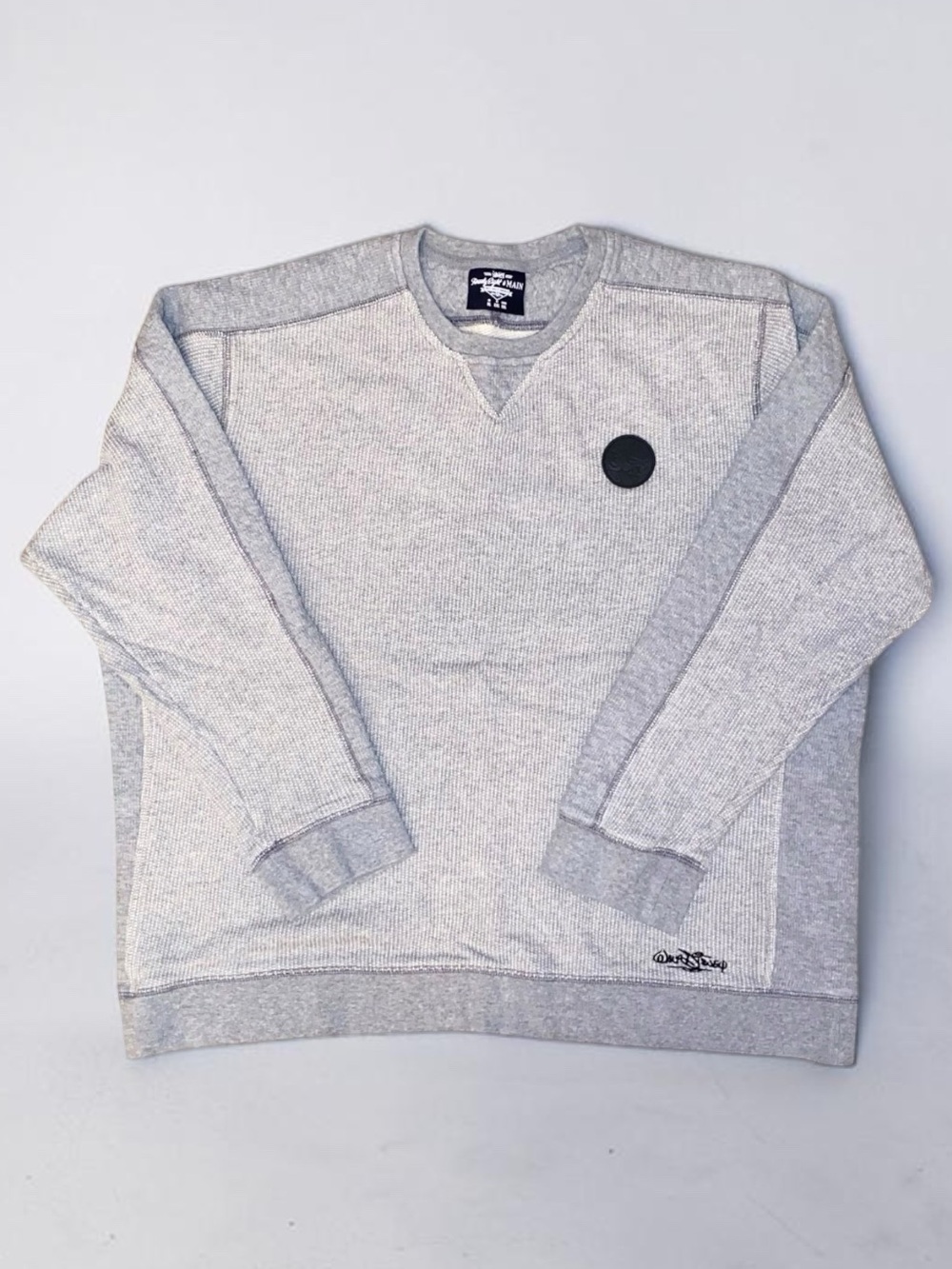 DISNEY Twenty Eight & Main Quilted Waffle Knit Crewneck Sweatshirt Mens Gray XL